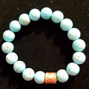 NATURAL STONE BEAD BRACELET W/METALLIC ACCENT (TURQUOISE)